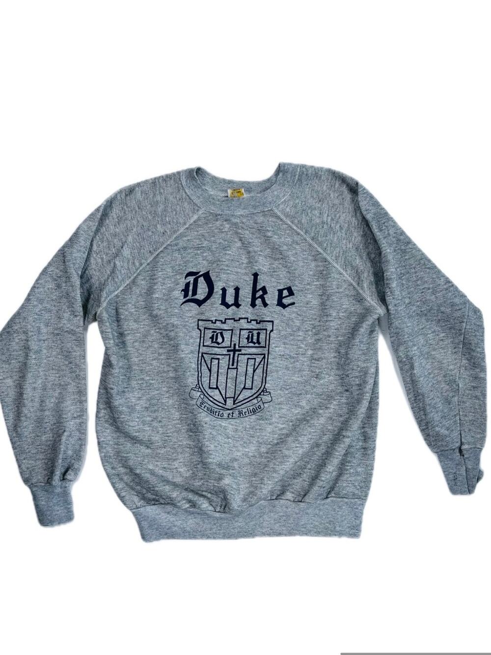 Vintage Duke University Crewneck Sweatshirt Heather Grey Navy Blue Crest Medium